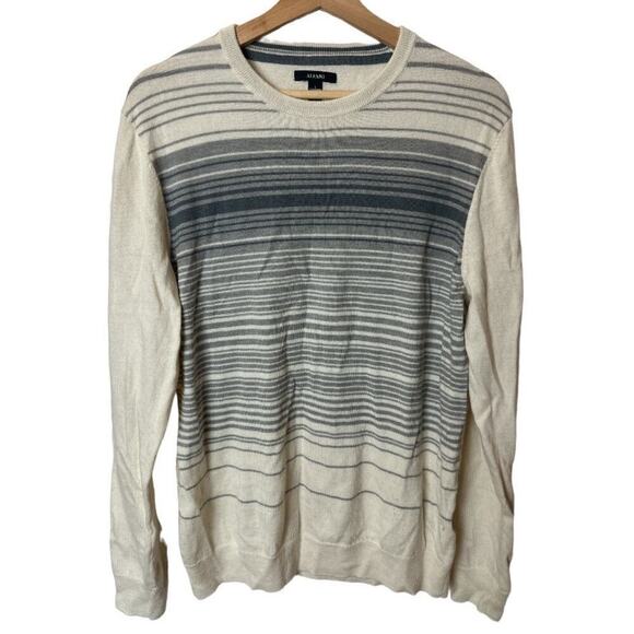 Alfani Ivory Grey Stripe Merino Wool Blend Sweater Men's Size L - Picture 1 of 5